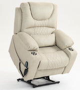 LITVZ 180 Degrees Lay Flat Lift Recliner Chair with Heat and Massage, Dual Motor Infinite Position Electric Power Lift Recliners for Elderly, Big Man Up to 400 LBS, Seniors, White LITVZ