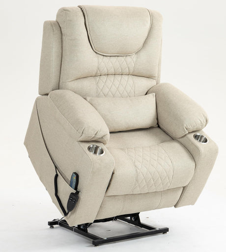 LITVZ 180 Degrees Lay Flat Lift Recliner Chair with Heat and Massage, Dual Motor Infinite Position Electric Power Lift Recliners for Elderly, Big Man Up to 400 LBS, Seniors, White LITVZ