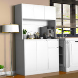 holzart 71" Tall White Kitchen Pantry Cabinet, Kitchen Pantry Storage Cabinet with Power Outlet, Freestanding Kitchen Hutch with countertop holzart