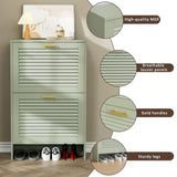 Glavbiku Shoe Storage Cabinet with 2 Flip Drawers, Louvered Shoe Cabinet for Entryway, Narrow Hidden Storage Organizer Space Saving, Shoe Rack Cabinet for Hallway Foyer, Green Glavbiku