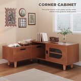 YITAHOME Extendable TV Stands with 2 Drawers & 1 Cabinet, Adjustable to Corner TV Cabinet, Modern Entertainment Center, TV Consoles for Living Room, Retractable to 64 Inches (Red Brown Walnut) YITAHOME