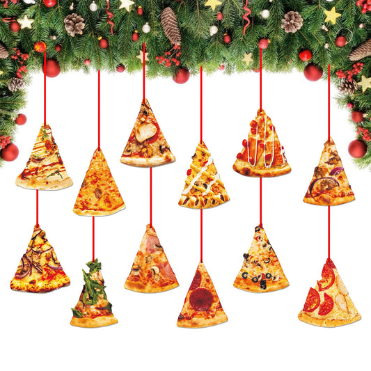 D4DREAM Pizza Christmas Ornaments 12Pcs Wooden Pizza Ornament for Christmas Tree Personalized Xmas Pizza Ornament for Kids Funny Pizza Slice Food Ornament Gifts for Christmas New Year Party D - WoodArtSupply