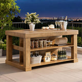 Tribesigns Kitchen Island with Storage, 55-Inch Farmhouse Stationary Island Table with Large Countertop, 3-Tier Wooden Coffee Bar Table for Kitchen, Dining Room, Rustic Brown Tribesigns