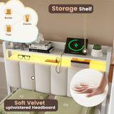 MoproBeti Bunk Bed with Desk,Upper Shelf & Storage Bookshelves,Metal L-Shaped Full Over Twin Bunk Beds with LED & Charge Station,Full Loft Bed w/Ladder,Safety Guardrail for Boys Girls,White MoproBeti