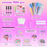 700+Pcs Fashion Designer Kit for Girls - Sewing Kit Arts and Crafts Set for Kids Ages 8-12 with 5 Mannequins & Instruction DIY Doll Clothes Making Learn to Sew Toys for Girls Christmas Birthday Gift nasominako