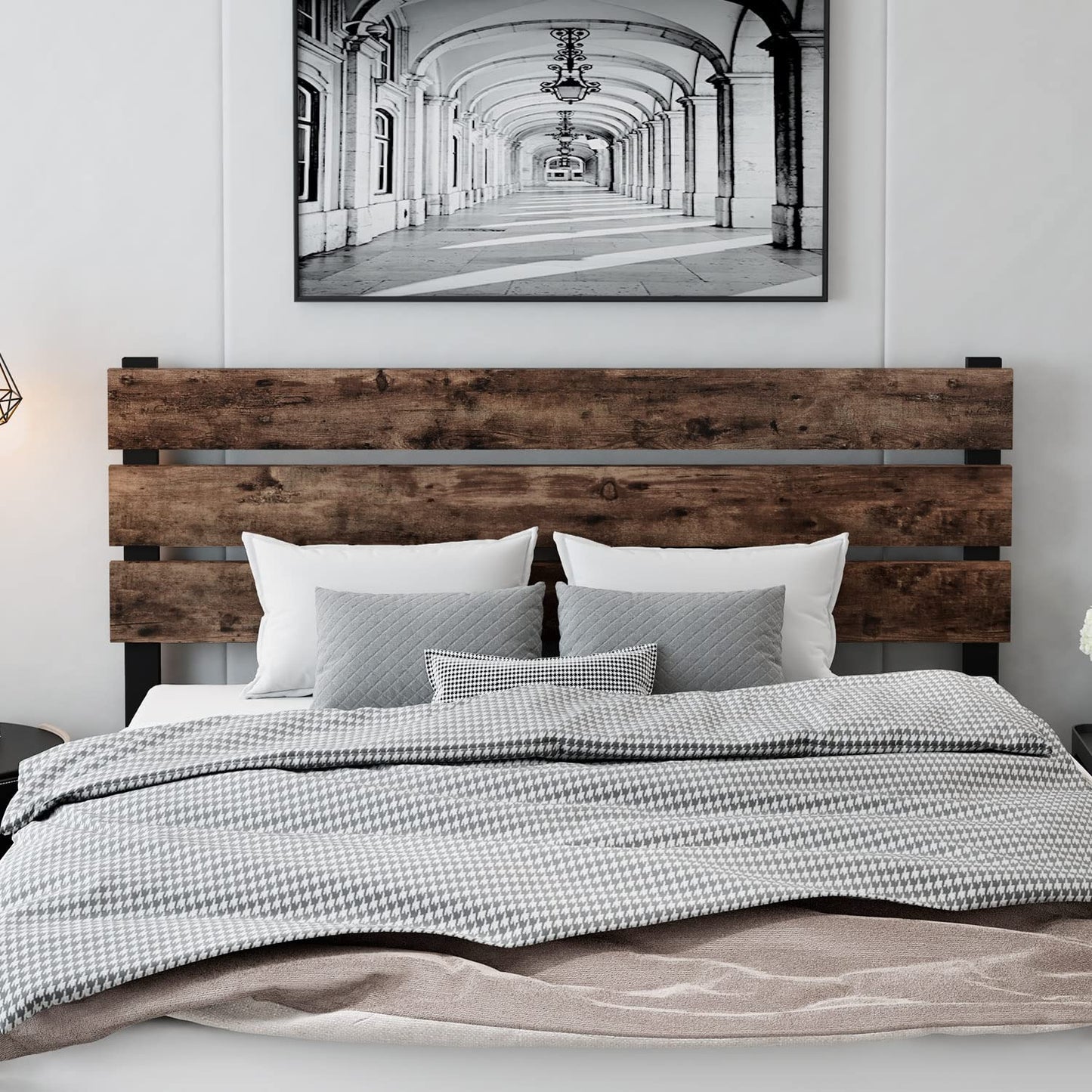 Keureedg Stylish Wooden Headboard with Metal Slats - Queen Size, Easy Assembly - WoodArtSupply