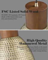 ELYONA Vintage Hammered Pendant Light Fixture, 7” Brushed Brass Metal Hanging Light Solid Wood Antique Gold Pendant Lamp for Kitchen Island, Farmhouse, Dining Room, Small, Adjustable Height ELYONA