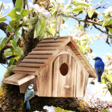 NATUREYLWL Bird House for Outside - Hanging Outdoor Birdhouse - Natural Wood Bird Nesting Box for Bluebirds, Hummingbirds, Finches, Wrens, Cardinals - Easy to Clean & Durable Garden Bird Shelter NATUREYLWL