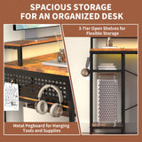 OtterOasis 66" L Shaped Desk with Wood Drawers, 113" 2 Person Desk with Printer Stand, Large Reversible L Shape Gaming Desk with Power Outlet, Brown Computer Desk with Power Outlet for Home Office OtterOasis