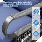 Xmkmvk 5 Piece Patio Furniture Set with 50000 BTU Propane Fire Pit Table, All-Weather Outdoor Conversation Set with 2 Swivel Chairs, Sofa and Thick Cushions for Garden, Porch, Lawn, Blue Xmkmvk