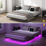 YORMDMO Floating Bed Frame Queen Size, Heavy Duty Bedframe with Smart LED Lights & Charging Station, Modern Metal Platform Bed, Easy Assembly No Box Spring Needed, 8 Inch YORMDMO