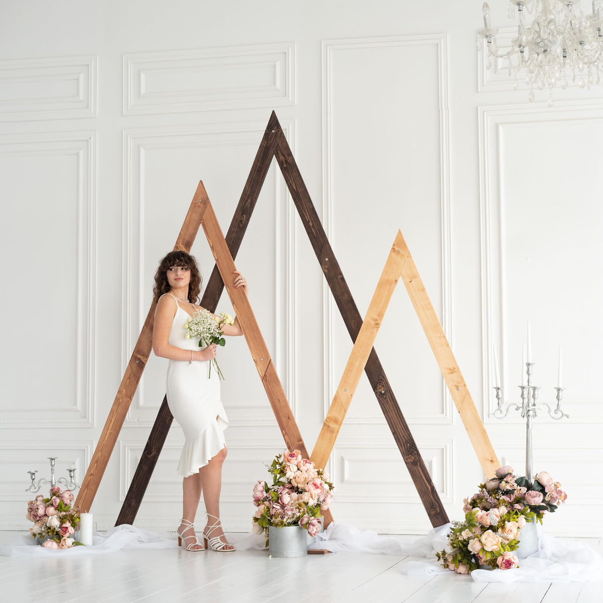 Wooden Arch for Wedding Boho Décor - Rustic Wedding Arbor Decor Ceremony Geometric Arches - Anniversary Natural Wood Backdrop Stand Sets Arched Frame Decoration (Triangle) Enjoy The Wood