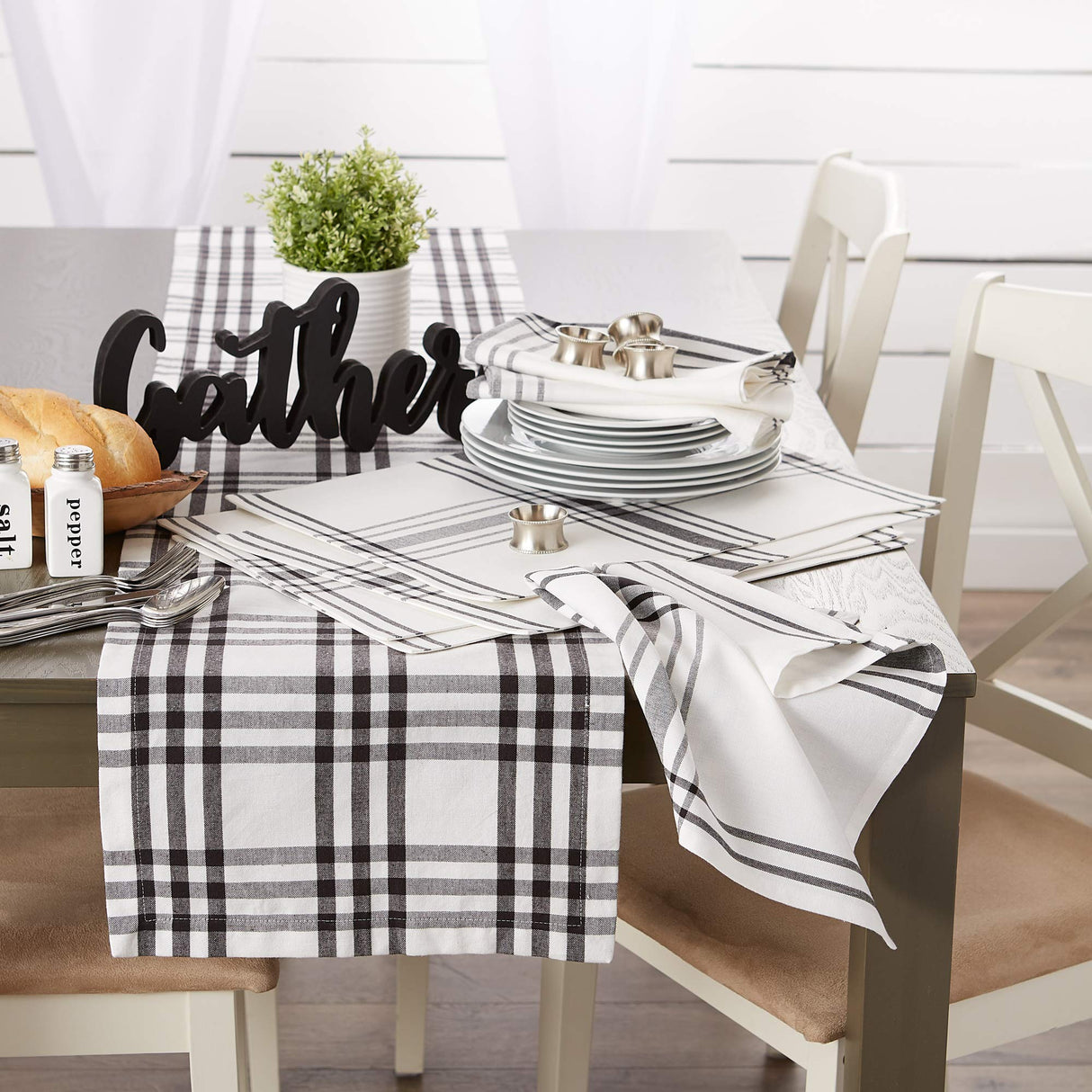 DII Home Sweet Farmhouse Plaid Tabletop Collection, Table Runner, 14x72, Black DII
