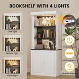 IDEALHOUSE White Bookshelf with Storage Cabinet, 5-Tier Display Cabinet with Light & Doors, Freestanding Display Case for Collectibles Bedroom Living Room Office, White IDEALHOUSE