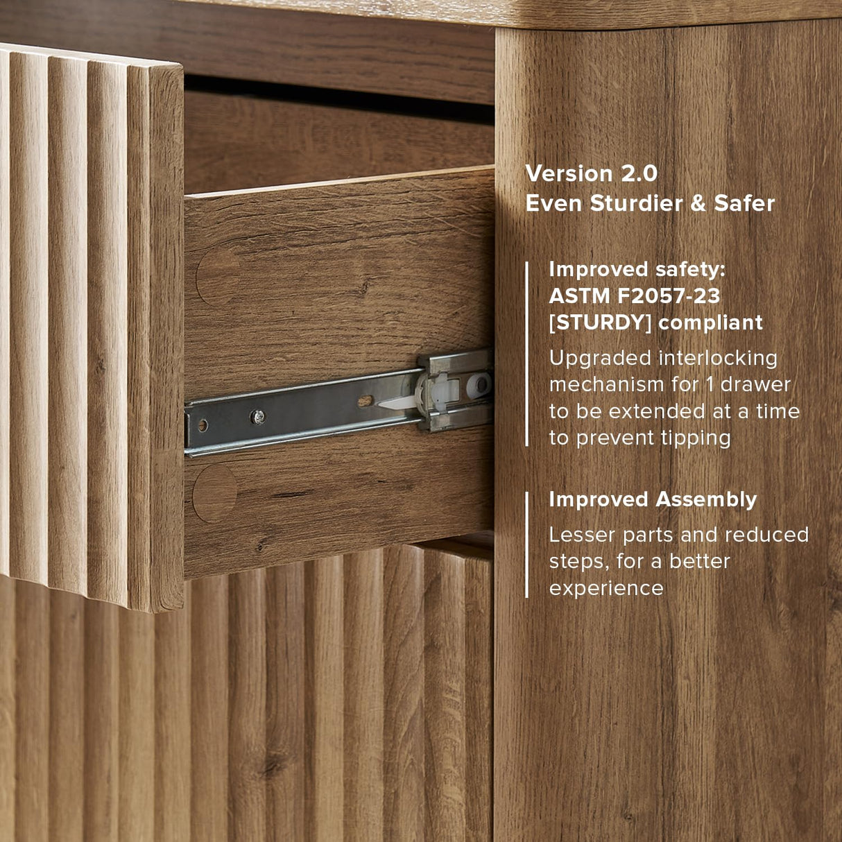 mopio Brooklyn 3 Drawer Dresser for Bedroom, Mid Century Modern Chest of Drawers, Wood Tall Nightstand, Waveform Fluted Side Table, Enhanced Safety, ASTM F2057-23 Sturdy Compliant (Oak) mopio