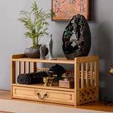 BIRDFBA 2-Tier Meditation Altar Table with Drawers 100% Bamboo Coffee Table Green BIRDFBA