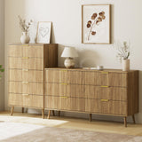 LYNSOM Fluted 5 Drawers Dresser, 45" Tall Modern Chest of Drawers with Metal Handle and Curved Profile Design, Wood Drawer Organizer for Bedroom, Living Room, Hallway, Entryway, Natural Oak LYNSOM