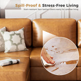 ABCASA Oversized Modular Sectional Sofa, 118.5" Faux Leather 6 Seater U Shaped Couch with Movable Ottoman and Storage Seat with Reversible Chaise Deep Seat for Living Room Brown ABCASA