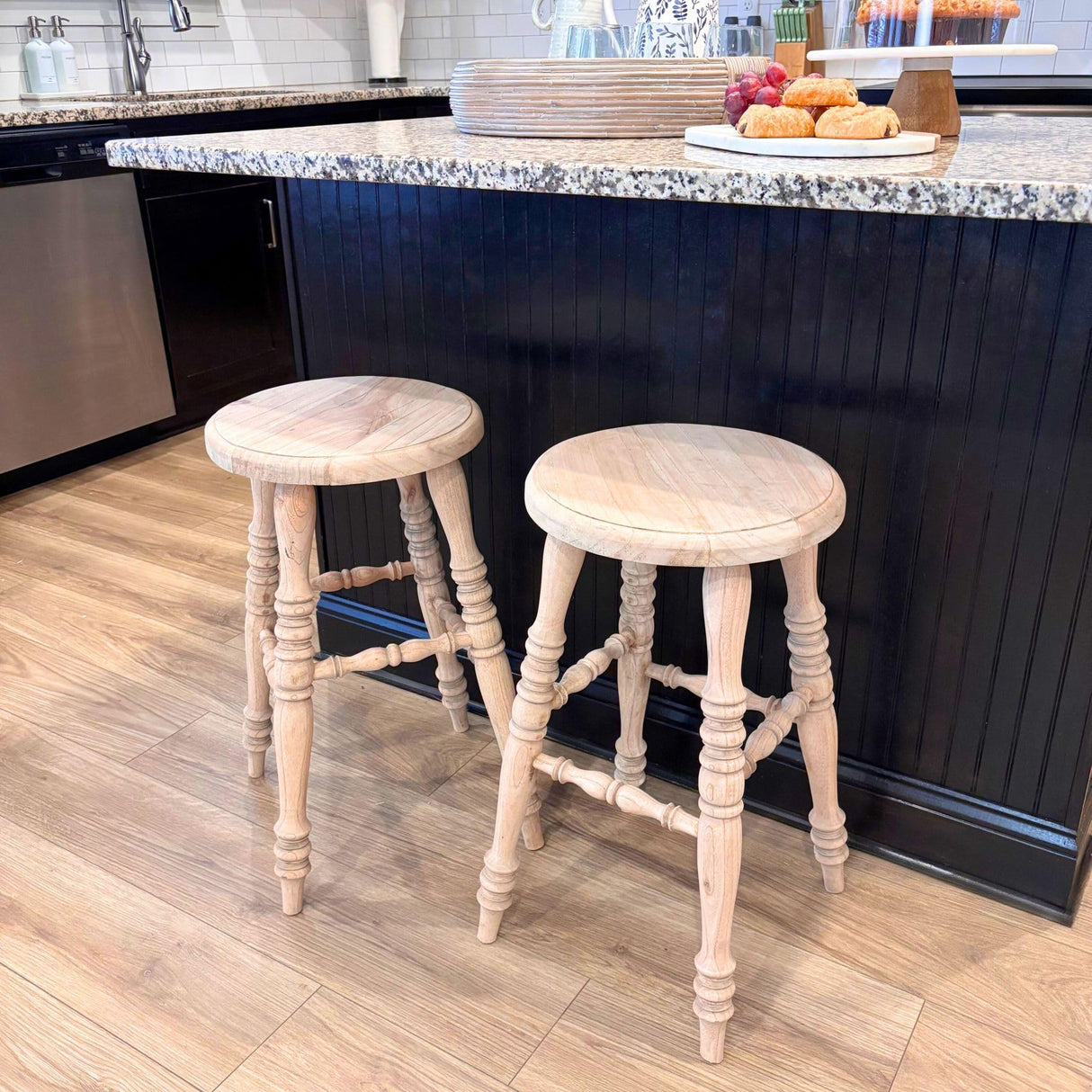 East at Main Baylor Farmhouse Counter Stool, Rustic Vintage-Style Wooden Bar Stool, 24-Inch Solid Wood, Pre-Assembled for Kitchen & Home Bar, Sustainable, Brown Finish East at Main