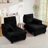JEEOHEY Double Chaise Lounge Chair Indoor, 61" W Corduroy Small Loveseat Couch with Adjustable Backrest, Modern Comfy Couch, Deep Seat Sofa, Leisure Sleeper Sofa Bed for Living Room,Bedroom(Black) JEEOHEY