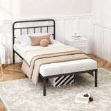 Kujielan 12 inches Twin Size Bed Frame with Minimalist headboard,Metal Platform Base with Strong Metal Slats,Mattress Foundation for Under Bed Storage,Easy Assembly,Black Kujielan