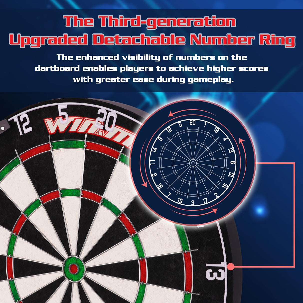 Dart Board - Bristle Steel Tip Dartboard Dart Boards for Adults Bristle Steel Tip Dartboard Set Dart Boards for Adults Rotating Number Ring Staple-Free Bullseye with 12 Darts Metal Tip (New) WIN.MAX