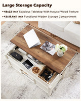 OKD 48" Farmhouse Lift Top Coffee Table with Sliding Barn Door,Rustic Center Table with Hidden Storage Compartment,Lifting Tabletop and Adjustable Shelf for Living Room,Office,Antique White OKD