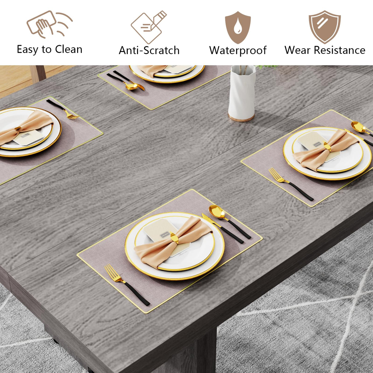 Loomie 70.8 Inch Dining Table, Rustic Farmhouse Kitchen Table for 6-8 People, Large Dinning Room Furniture Rectangle Dinner Table for Living Room, Apartment, Home Office, Vintage Grey Loomie