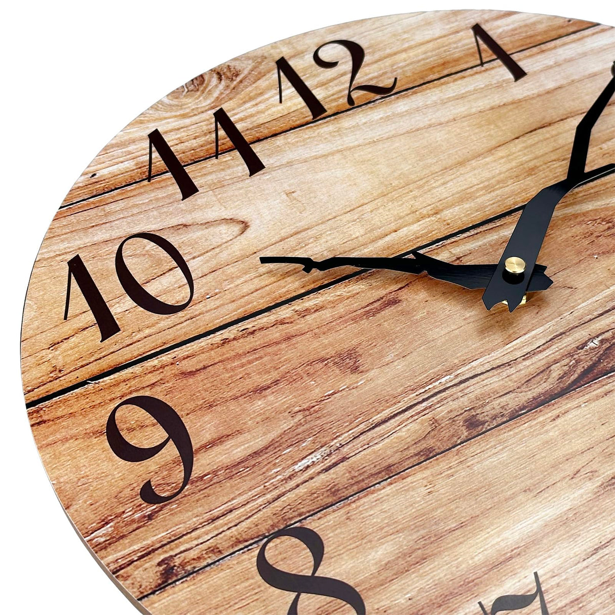 Plumeet Wall Clock, 12'' Frameless Wooden Wall Clocks with Silent Quartz Movement, Rustic Country Village Walnut Clocks Decorative for Kitchen Bedroom Living Room, Brown Plumeet