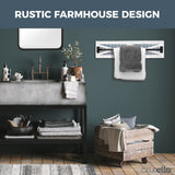 Crutello Rustic Towel Bar with Galvanized Backing for Bathrooms, 24x6 Inches - Wall Mounted Towel Rack White Wood & Black Metal Bar, Farmhouse Decor Crutello