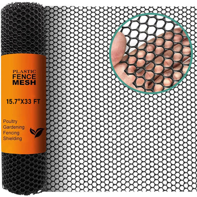 Chicken Plastic Wire Fencing Mesh - Heavy-Duty Plastic Chicken Black Wire Fence Mesh for Gardening, Barrier Netting, Poultry Dogs Rabbit Fencing (Black, 15.7IN x 33FT)