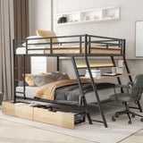 Harper & Bright Designs Metal Full Over Full Bunk Bed with Built-in Desk, Light and 2 Drawers, Industrial Bunkbeds with Ladder and Full-Length Guardrail, Noise Free, No Boxing Spring Needed, Black Harper & Bright Designs