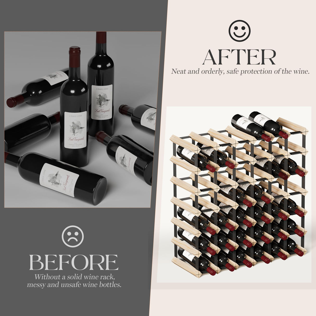 Wooden Wine Rack Countertop- Stylish Wine Racks for Cabinets, Perfect for Organizing and Displaying Your Wine Collection, Durable & Space-Saving Wine Storage Solution(42 Bottles) Urban Deco
