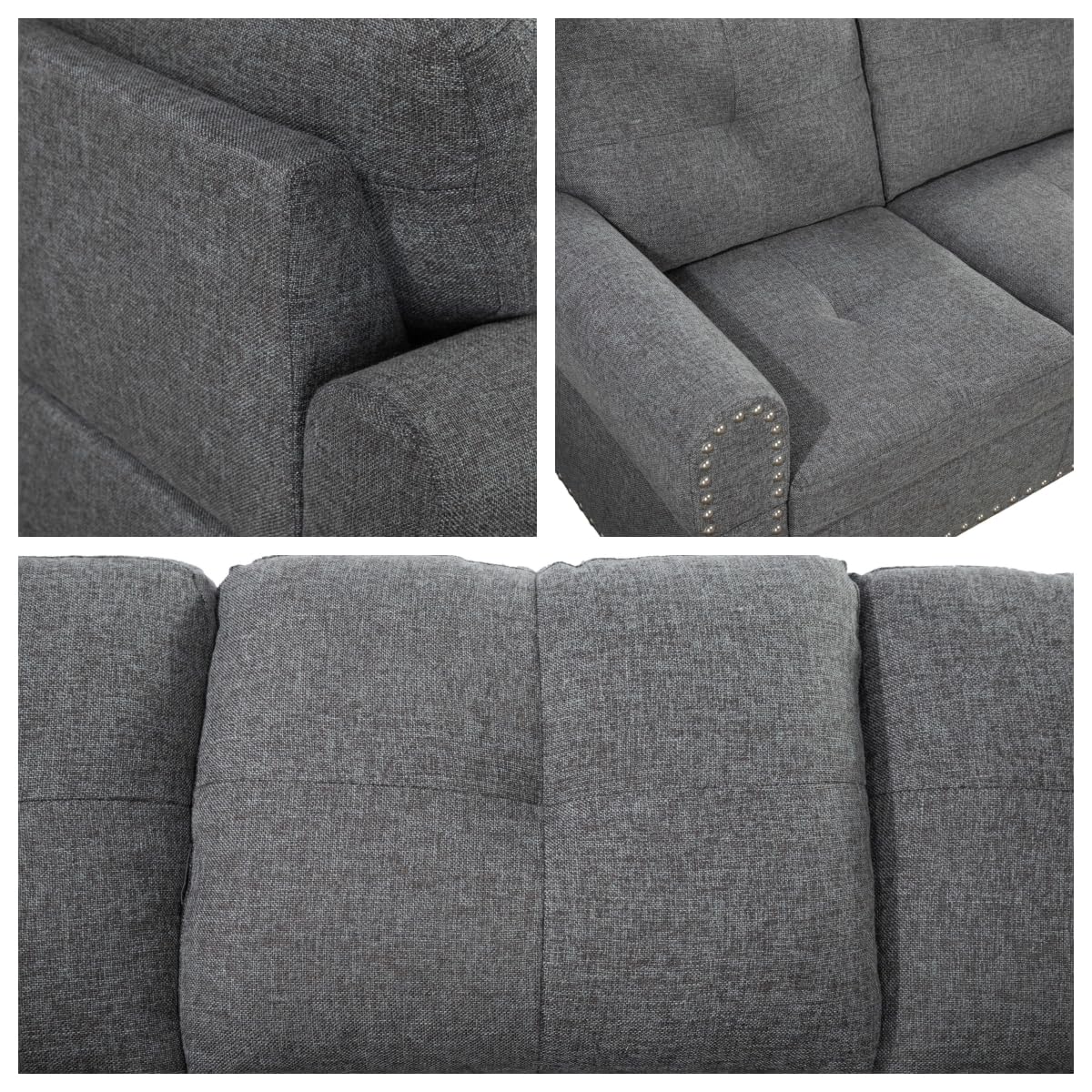 GlasFlength L Shaped Sectional Couch Ottoman, Modern Nailhead Comfy Lounge Sofa with Reversible Cup Holder & Chaise, 97" 4 Seat Modular Sofá for Living Room Apartment, Grey GlasFlength