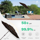 JEAREY 9FT 3 Tier Patio Umbrella Outdoor Market Umbrella Table Umbrellas Sunbrella with Button Tilt and Crank UV Protection Outside Garden Pool Umbrella,Coffee JEAREY