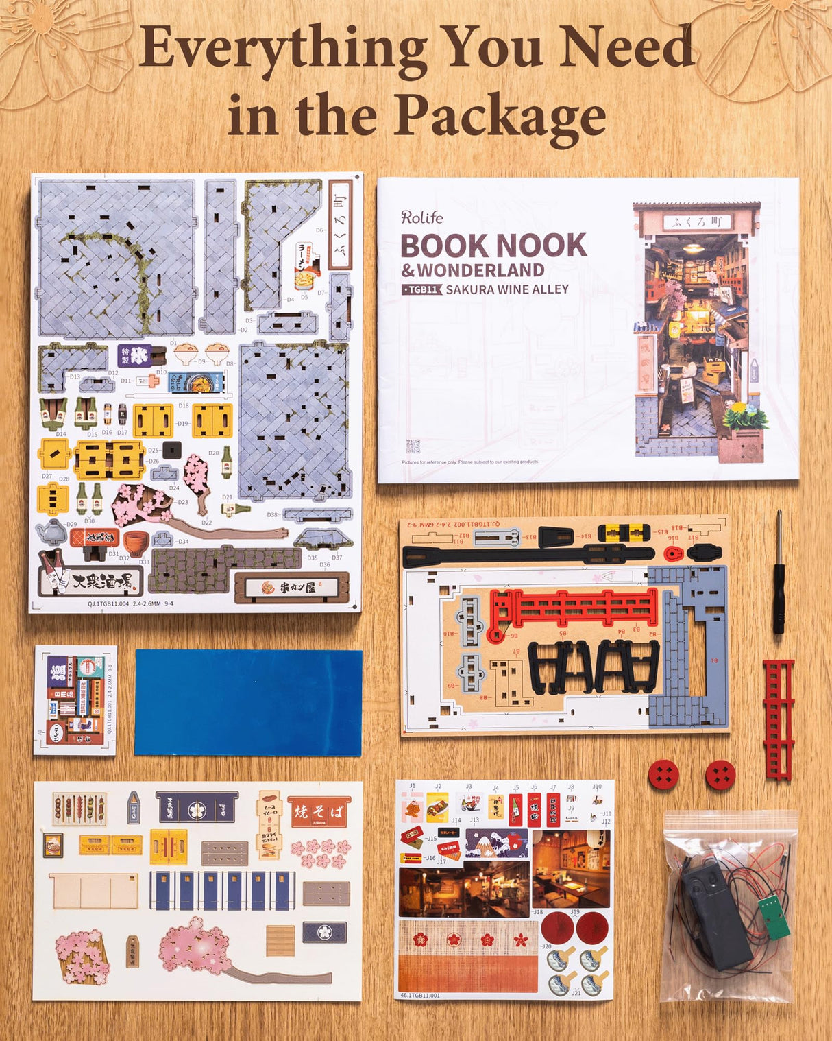 Rolife Book Nook Kit Sakura Wine Alley, 3D Wooden Puzzle Booknook for Bookshelf Decor, Japanese-Inspired Sakura Theme Creative DIY Miniature Dollhouse Kit, Crafts Gifts for Adults, Teens & Book Lovers Rolife