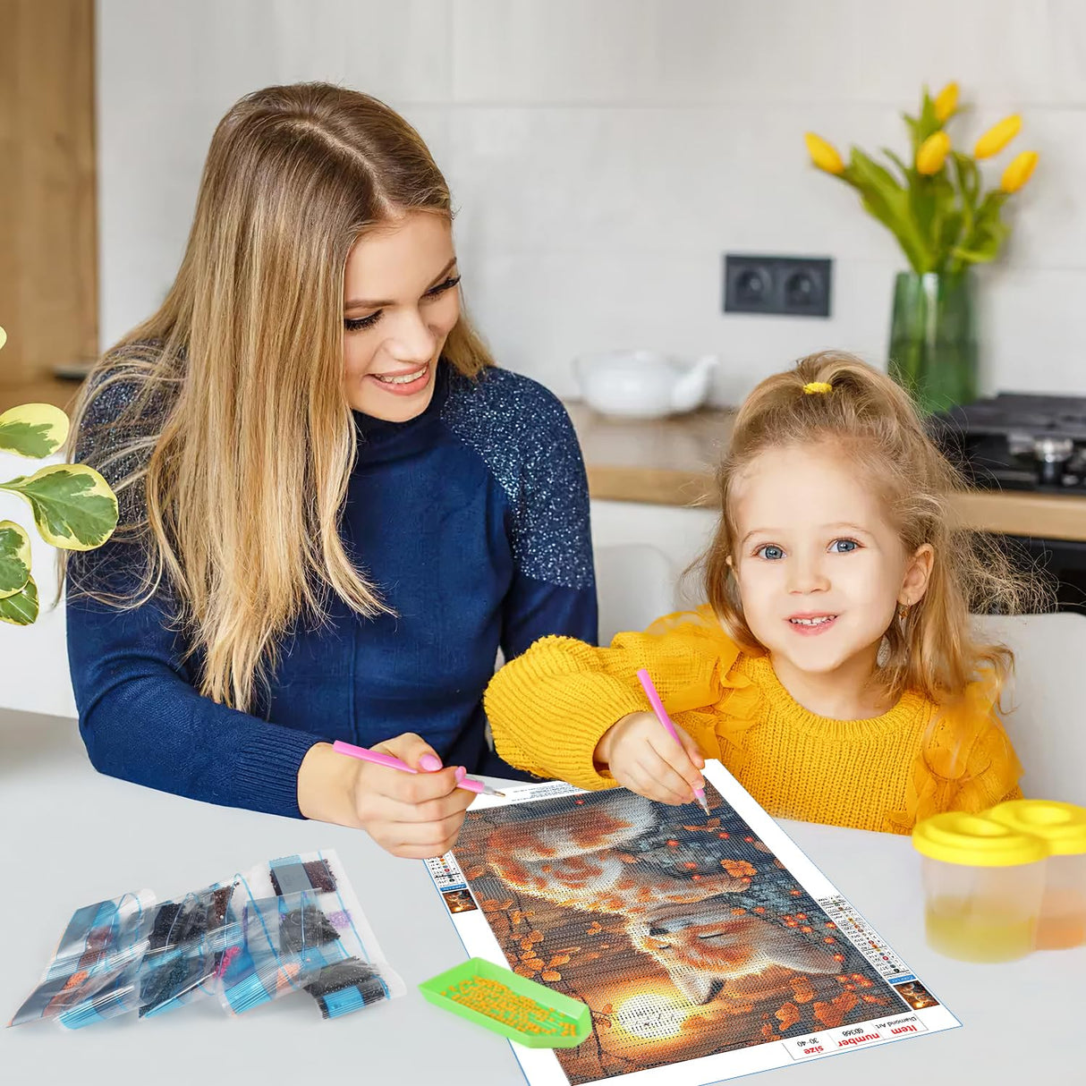 GDYEEH DIY 5D Cute Fox Diamond Art Kits, Round Full Drill Sparkling Fantasy Fox Diamond Painting Picture, Moonnight Painting by Numbers Art Kits for Adults Beginners Home Wall Decor 12x16 inch GDYEEH