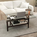 Tangkula Glass Coffee Table, 42” 2-Tier Rectangular Center Table with Storage Shelf & Solid Rubber Wood Legs, Modern Cocktail Table for Living Room, Home Office (Brown, 42" x 23.5") Tangkula