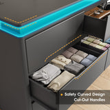 Fameill Black Dresser for Bedroom, 6 Drawer Dresser with LED Lights, Modern Dresser Organizer with Charging Station, Double Wide Chest of Drawers for Living Room, Entryway Fameill