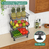 OKZEST 3-Tier Rolling Pantry Floor Organizers and Storage Cart with Wheels, Stackable Wire Pantry Baskets for Pantry Shelves, Kitchen Fruit Basket Stand and Storage Rack for Fruit Snack Onion Potato OKZEST