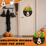 Halloween Wooden Welcome Sign for Front Door Hanging Spooky Ghost Boo Yall Sign with Bow Halloween Wooden Door Hangers Wreath for Farmhouse Home Window Outdoor Wall Party Decoration Supplies Denylo pro