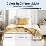 Allewie Twin Bed Frame/Velvet Upholstered Bed Frame with Vertical Channel Tufted Headboard/Strong Wooden Slats/Platform Bed Frame/Mattress Foundation/Box Spring Optional/Easy Assembly/White Allewie