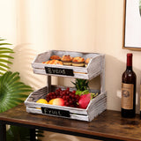 HYLEHE Fruit Basket Holder Vegetable Stand Bread Racks,2 Tier Farmhouse Standing Wooden Organizer,Classic Pastoral Food Basket for Kitchen,Office,Dining Room and Guest Room (Need Assemble) HYLEHE