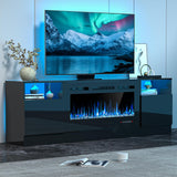OUTGUAVA Fireplace TV Stand for 80 Inch TV, TV Stand with 36" Fireplace, LED Light Entertainment Center with Storage Cabinets, Media TV Console TV Table for Living Room, Black OUTGUAVA