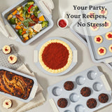 BRONYPRO Nonstick Ceramic Bakeware Set (9 Pieces),Heavy Duty Aluminized Steel Bakeware-Baking Pan Sets with Silicone Handles,Includes Sheet Pans,Loaf Pan,Muffin pan,Cake pans,PTFE & PFOA Free - White BRONYPRO