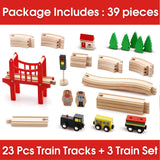 Tiny Land Wooden Train Set for Toddler - 39 Pcs- with Wooden Tracks fits Thomas, fits Brio, fits Chuggington, fits Melissa and Doug - Expandable, Tiny Land