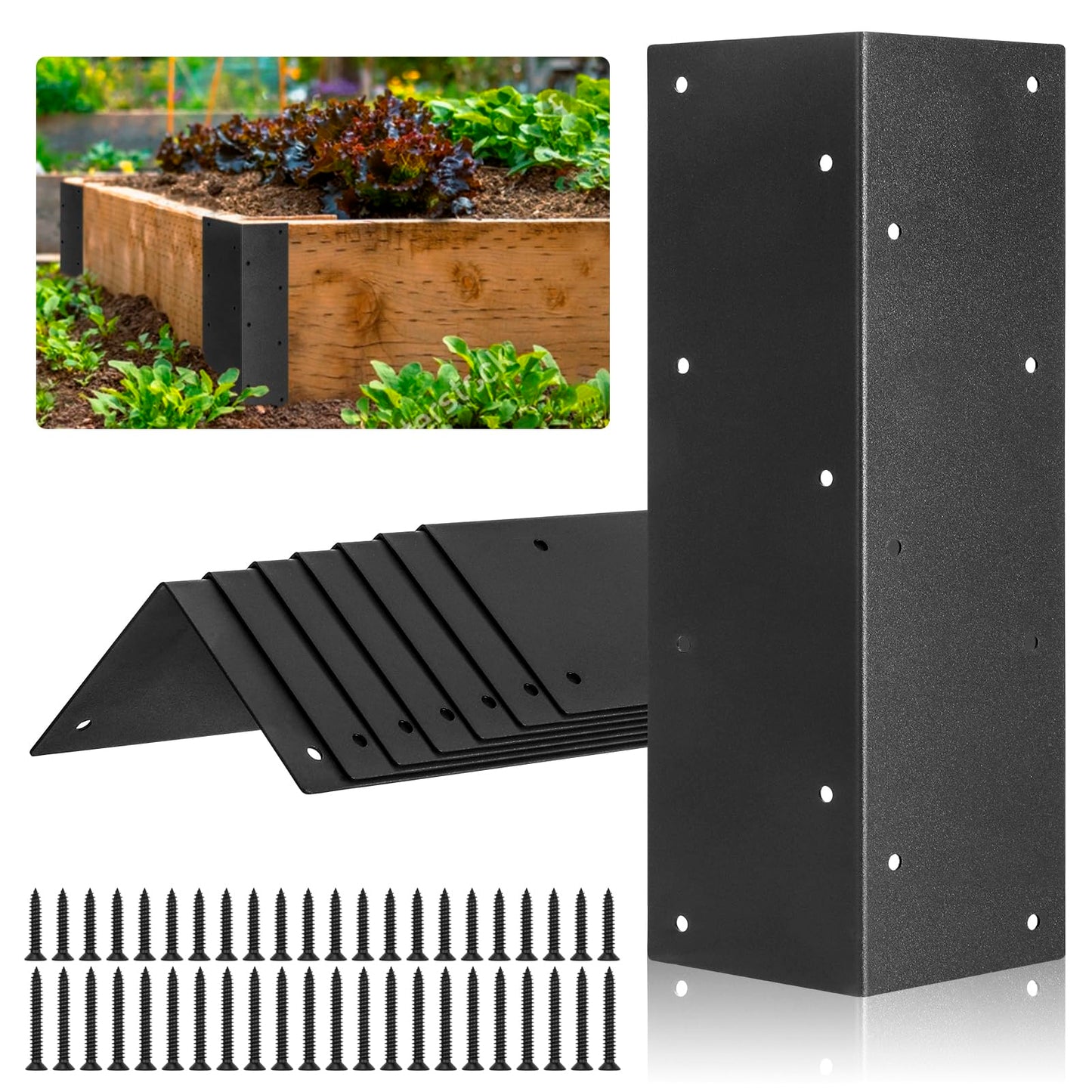 WLLEYAY Set of 8 Raised Garden Bed Corner Brackets with Wood Screws for 20"-24" Bed, Rust Resistant Raised Bed Corners Metal Connectors 11" x 3" x 3" for Vegetable Planter Garden