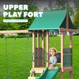 All Spruce Wooden Swing Sets for Backyard for Kids 3-12, Swingset Outdoor for Kids, Outdoor Kids Swing Sets for Backyard with 2 Belt Swings, Slide, Climber, Sandbox Area, Blackboard, Play Deck BUPPLEE