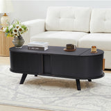 Janmer Home Small Lift Top Coffee Table with Sliding Tambour Door, 47.3" Mid Century Modern Curved Coffee Table with Storage, Oval Center Table with Lift Tabletop for Living Room (Doors, Black) Janmer Home