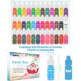 Bath Bomb Soap Dye - 36 Colors Concentrated Food Grade Skin Safe Liquid Based Colorant Vibrant Rainbow Coloring for Making DIY, Supplies Kit, Salt Crafting SigWong